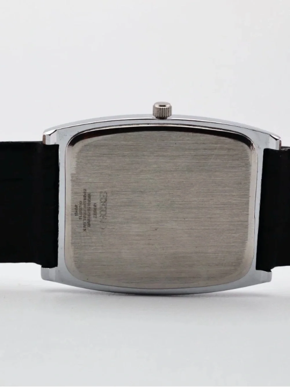 Seiko Silver Case Black Leather Strap Watch - White Dial